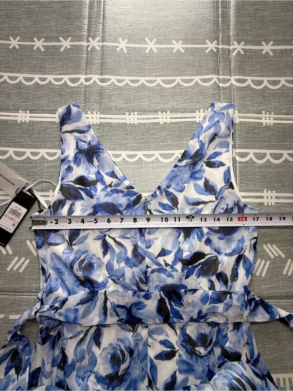 Karl Lagerfeld Paris Blue Floral Sleeveless Midi Dress NWT Size 10 Belted - Picture 8 of 8